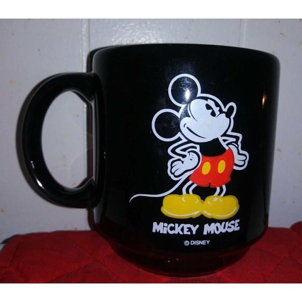 Vintage Mickey Mouse Coffee Cup Mug Disney studios Spain Black ceramic EUC